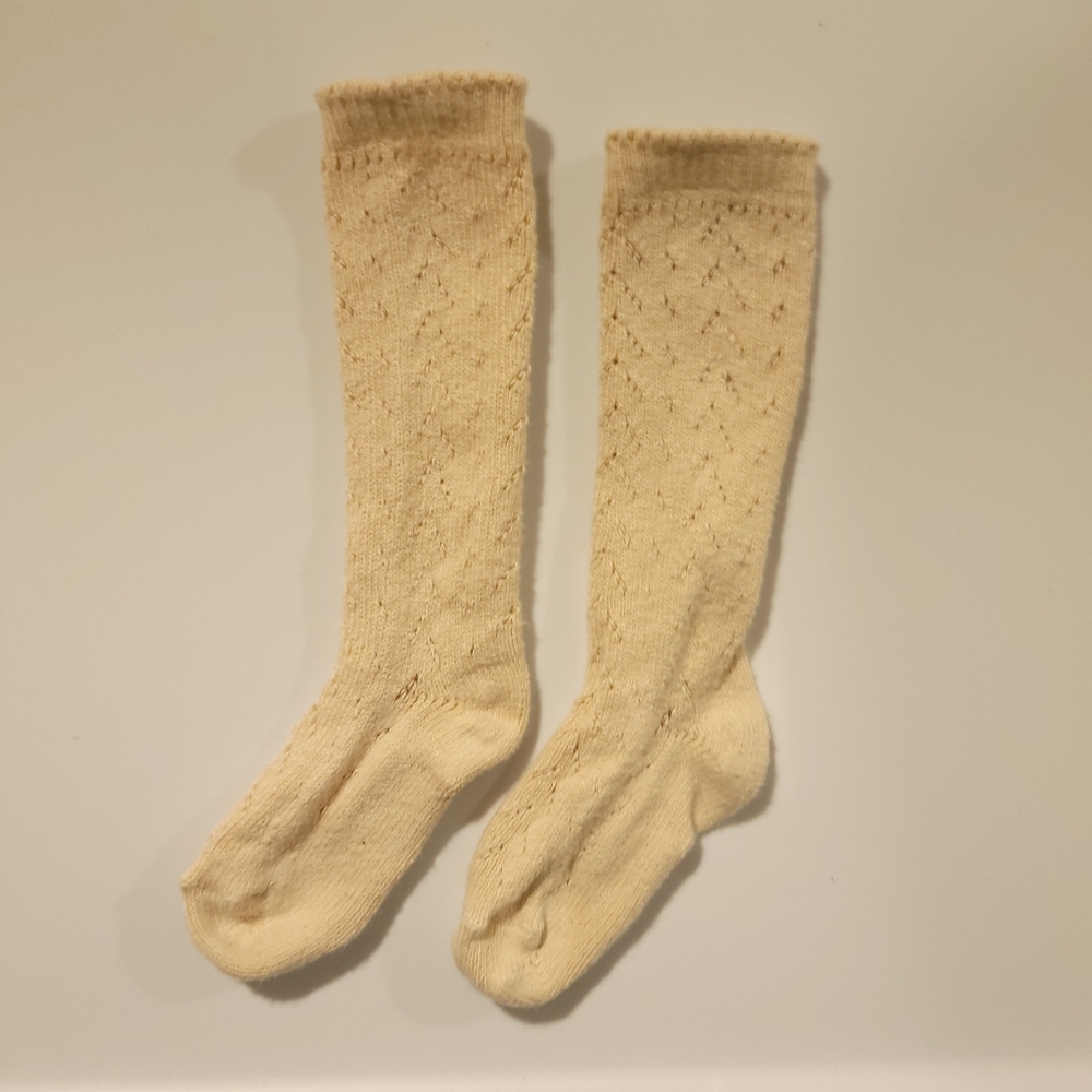 Warm Condor Cotton Crochet Knee-High Socks In Linen, Size 2